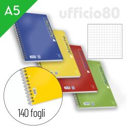 Quaderno Monocromo - A5 - 1 rigo - 70 fogli - 80gr - 4 fori - spiralato -  Pigna - Tecnoffice