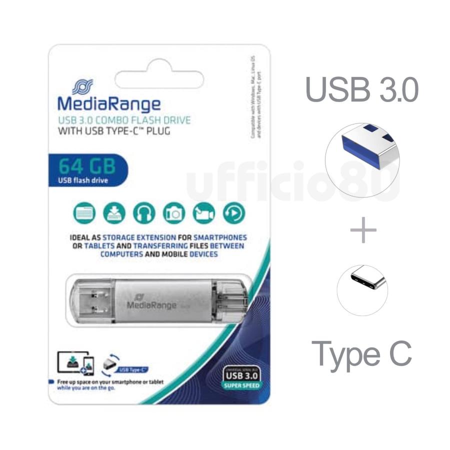 Chiavetta USB 3.0 + USB Type C Alluminio (64GB)