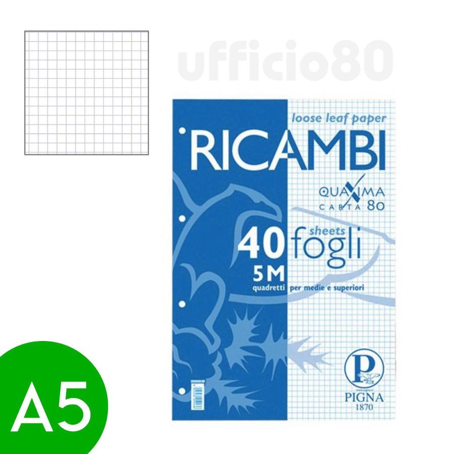 Fogli per quaderni ad anelli f.to A4 Ricambi Quaxima Conf.40 fogli  (Quadretti 5mm - 5M)