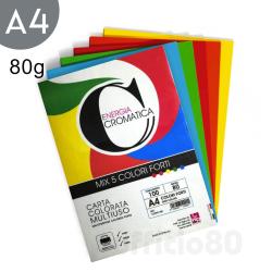 Carta colorata A4 colori forti 5 colori assortiti in 100 fogli 80 grammi
