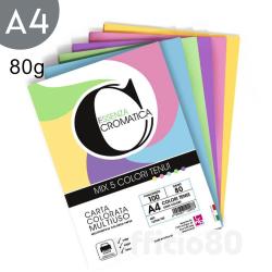 Carta colorata A4 colori tenui 5 colori assortiti in 100 fogli 80 grammi