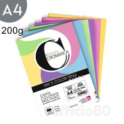 Cartoncini colorati A4 colori tenui 5 colori assortiti in 100 fogli da 200 grammi